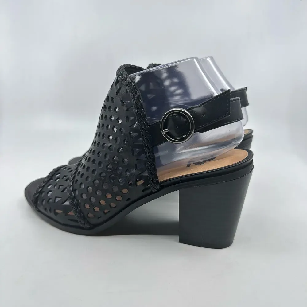 Black Heels Peep Toe Chunky Heel Slingback Reeva Women's US 8.5 Open Toe Sandals